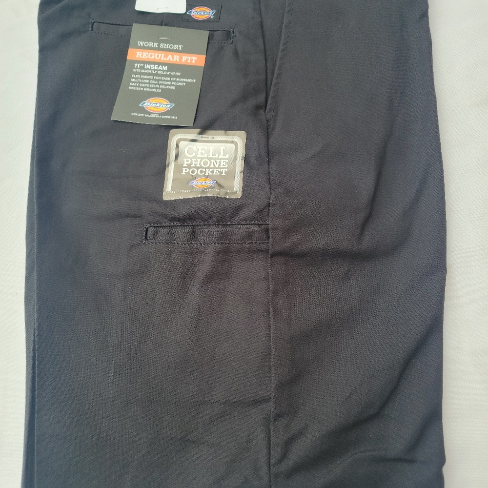 Dickies Men's Work Shorts in Black. 11 Inch Inseam, Cell Pocket